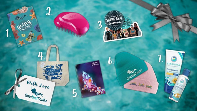 Collage of stocking filler gifts for scuba divers