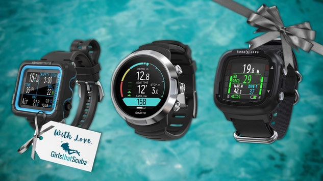 Collage of three scuba diving computers to gift to a scuba diver