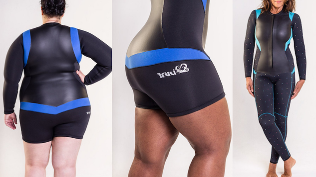 Women wearing black wetsuits in a variety of sizes by Truli 