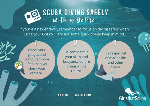 Infographic tips on how to scuba dive safely with a GoPro