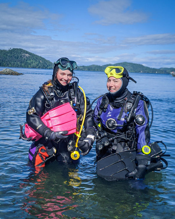 Suzie and Megan in their drysuits
