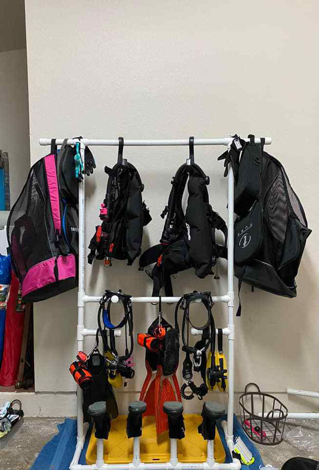 Scuba gear storage made from PVC piping