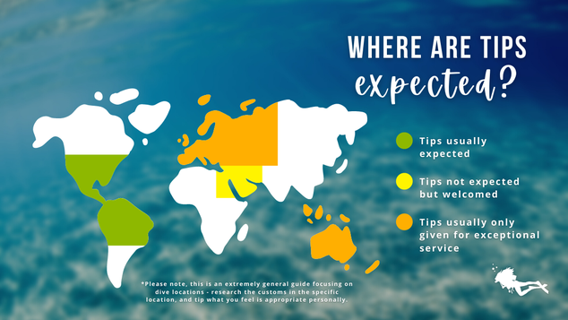 Infographic summarising expectations of tips in different scuba diving destinations